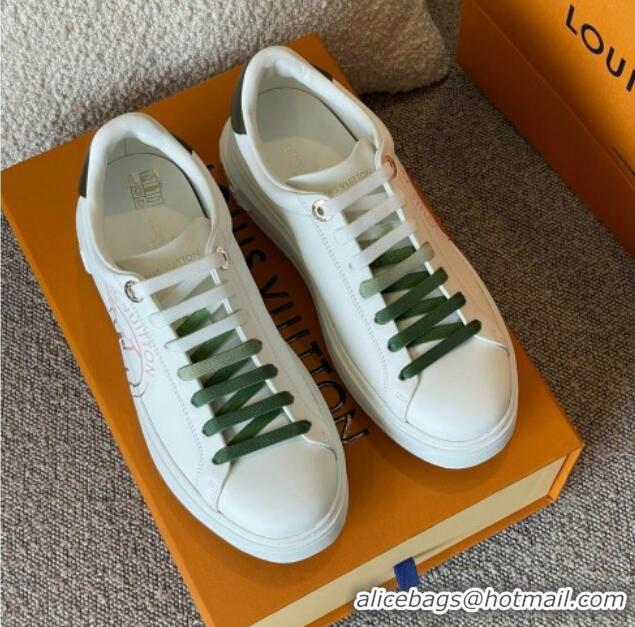 Perfect Louis Vuitton Time Out LV Circle Signature Print Leather Sneakers White/Green 042520