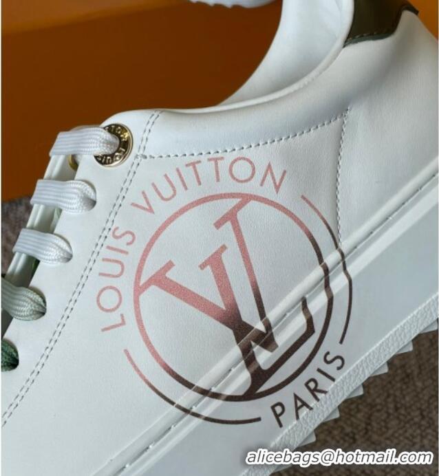 Perfect Louis Vuitton Time Out LV Circle Signature Print Leather Sneakers White/Green 042520