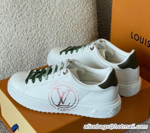 Perfect Louis Vuitton Time Out LV Circle Signature Print Leather Sneakers White/Green 042520