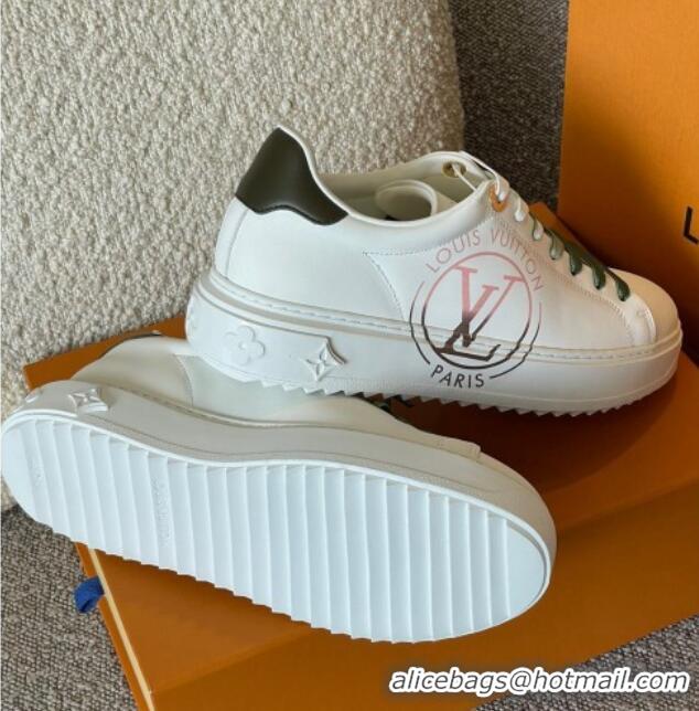 Perfect Louis Vuitton Time Out LV Circle Signature Print Leather Sneakers White/Green 042520