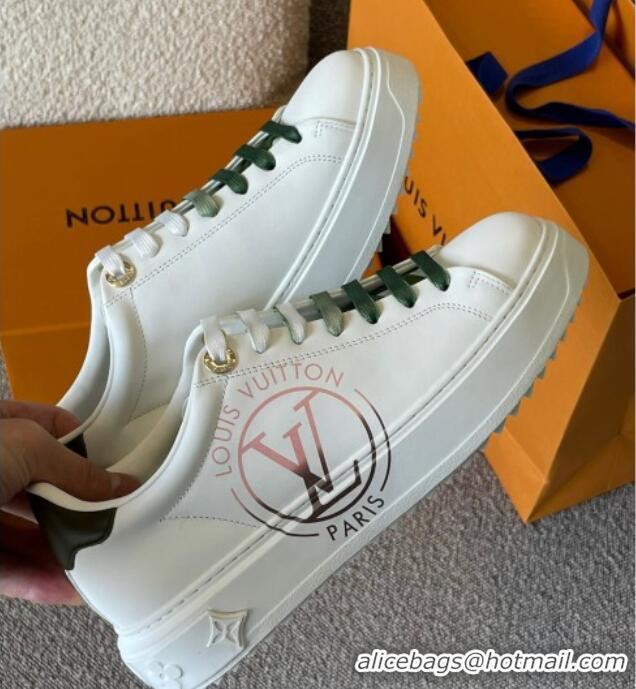 Perfect Louis Vuitton Time Out LV Circle Signature Print Leather Sneakers White/Green 042520