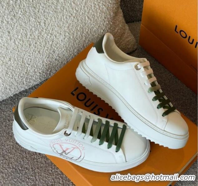 Perfect Louis Vuitton Time Out LV Circle Signature Print Leather Sneakers White/Green 042520