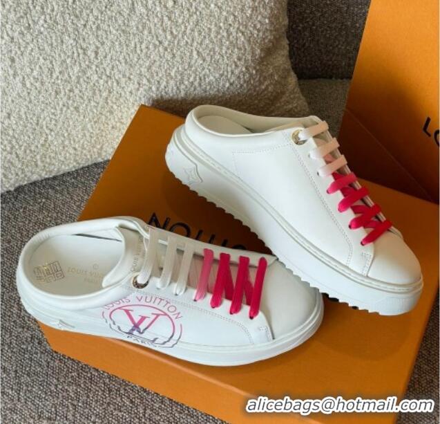 Elegant Louis Vuitton Time Out LV Circle Signature Print Open Back Sneakers White/Pink 042521