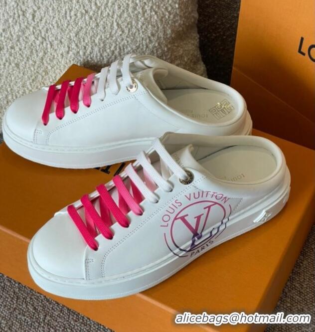 Elegant Louis Vuitton Time Out LV Circle Signature Print Open Back Sneakers White/Pink 042521