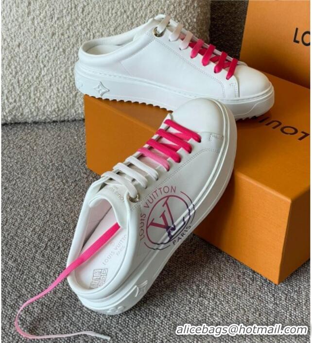 Elegant Louis Vuitton Time Out LV Circle Signature Print Open Back Sneakers White/Pink 042521