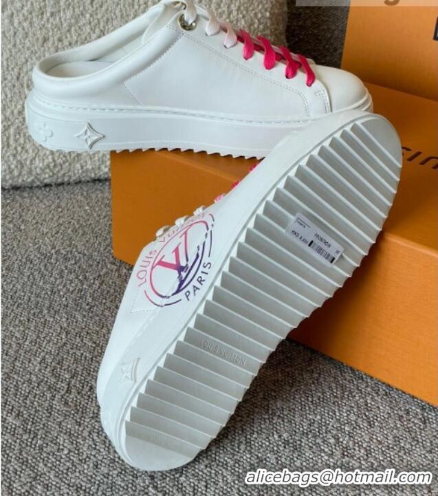 Elegant Louis Vuitton Time Out LV Circle Signature Print Open Back Sneakers White/Pink 042521