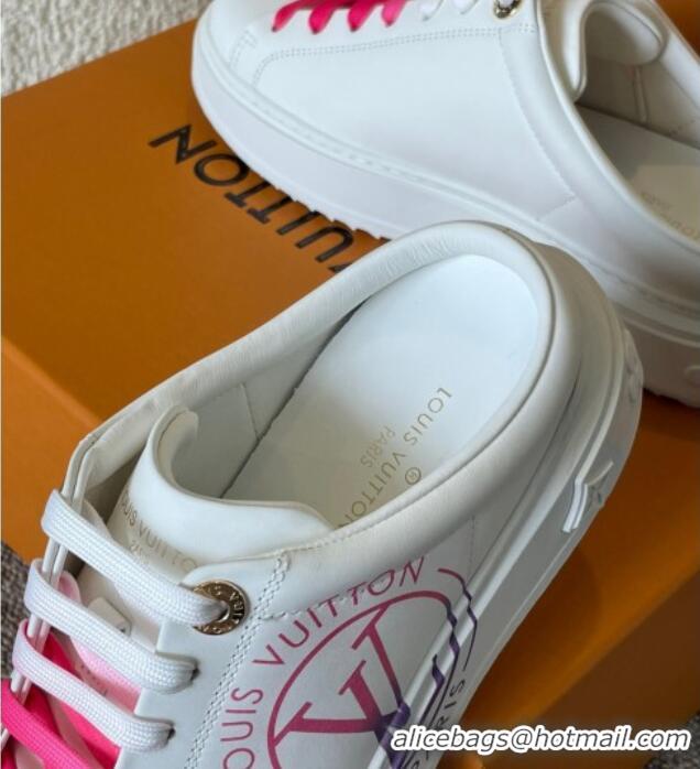 Elegant Louis Vuitton Time Out LV Circle Signature Print Open Back Sneakers White/Pink 042521