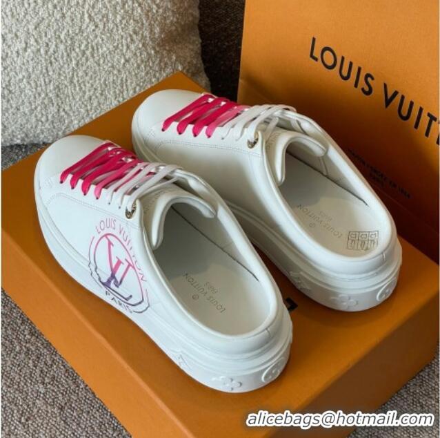 Elegant Louis Vuitton Time Out LV Circle Signature Print Open Back Sneakers White/Pink 042521