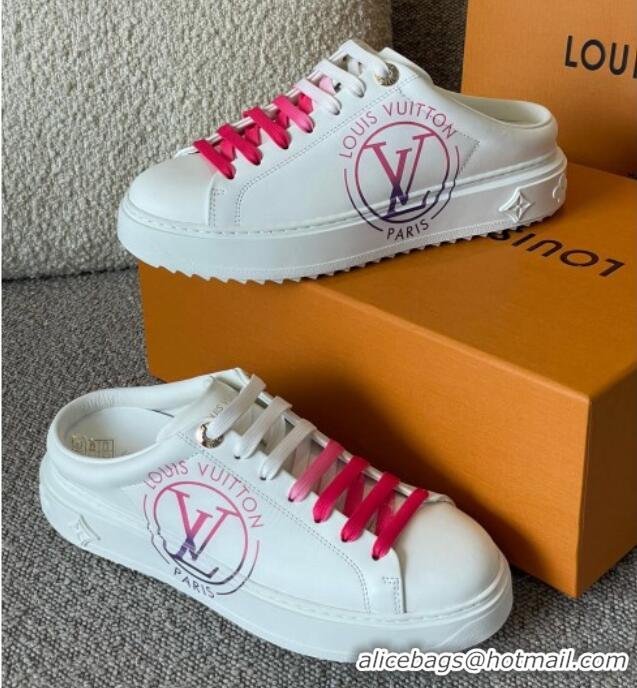 Elegant Louis Vuitton Time Out LV Circle Signature Print Open Back Sneakers White/Pink 042521