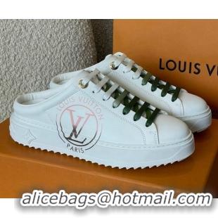 Best Price Louis Vuitton Time Out LV Circle Signature Print Open Back Sneakers White/Green 042522