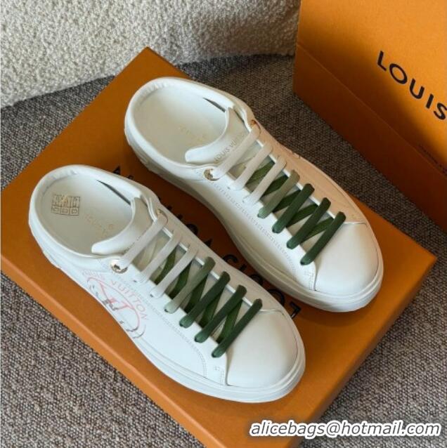 Best Price Louis Vuitton Time Out LV Circle Signature Print Open Back Sneakers White/Green 042522