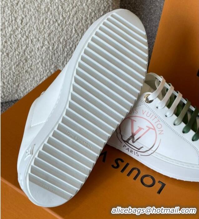 Best Price Louis Vuitton Time Out LV Circle Signature Print Open Back Sneakers White/Green 042522