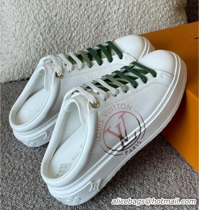 Best Price Louis Vuitton Time Out LV Circle Signature Print Open Back Sneakers White/Green 042522