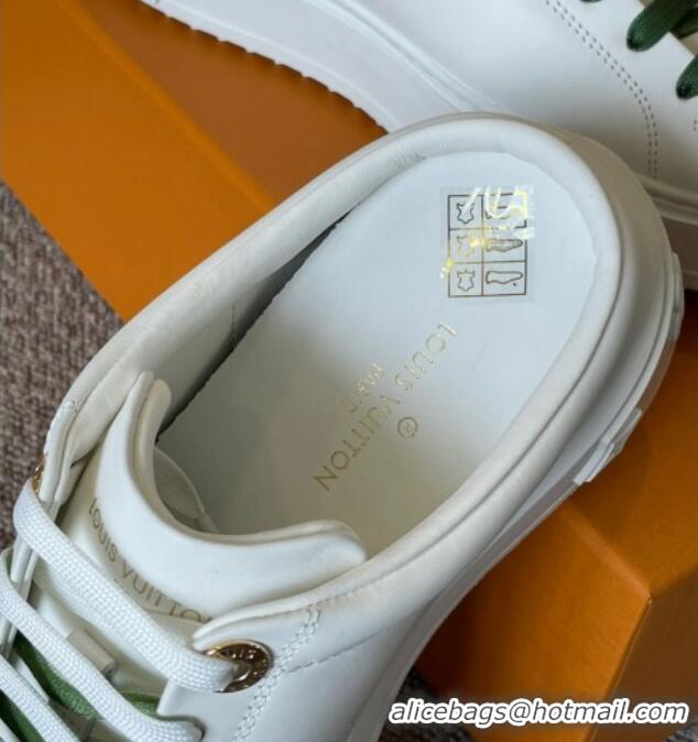 Best Price Louis Vuitton Time Out LV Circle Signature Print Open Back Sneakers White/Green 042522