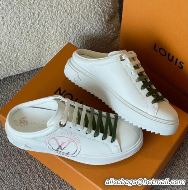 Best Price Louis Vuitton Time Out LV Circle Signature Print Open Back Sneakers White/Green 042522