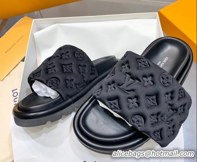 Classic Practical Louis Vuitton Pool Pillow Comfort Slide Sandals in Monogram Textile Black 042524