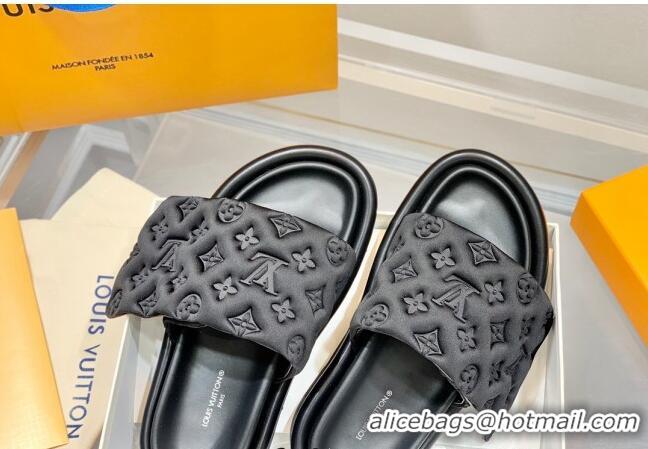 Classic Practical Louis Vuitton Pool Pillow Comfort Slide Sandals in Monogram Textile Black 042524