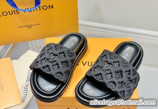 Classic Practical Louis Vuitton Pool Pillow Comfort Slide Sandals in Monogram Textile Black 042524