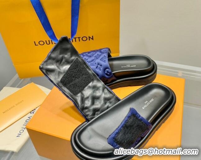 Best Price Louis Vuitton Pool Pillow Comfort Slide Sandals in Monogram Textile Blue 042524