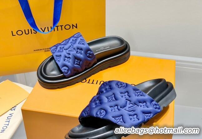 Best Price Louis Vuitton Pool Pillow Comfort Slide Sandals in Monogram Textile Blue 042524