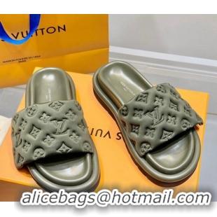 Low Price Louis Vuitton Pool Pillow Comfort Slide Sandals in Monogram Textile Green 042524