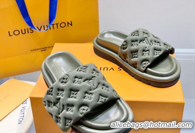 Low Price Louis Vuitton Pool Pillow Comfort Slide Sandals in Monogram Textile Green 042524