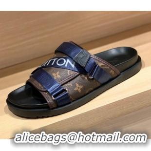 Low Cost Louis Vuitton Men's Buckle Strap Refective Slide Sandals Monogram Canvas/Blue 042528