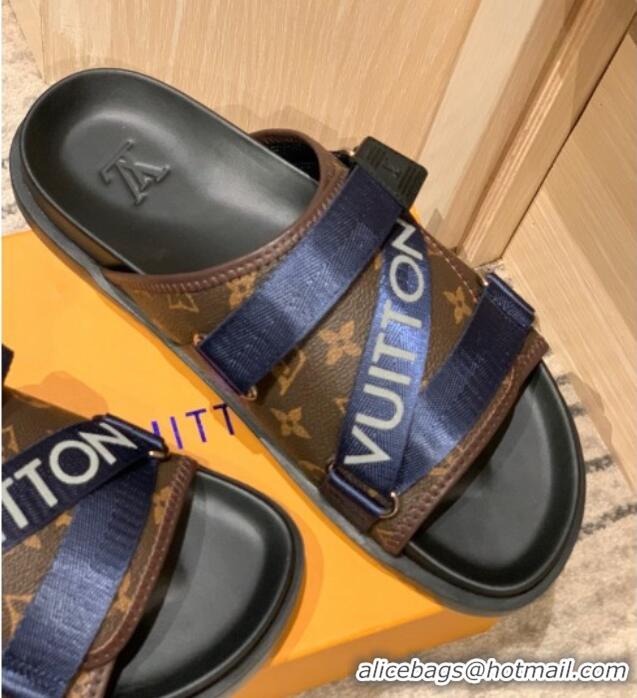 Low Cost Louis Vuitton Men's Buckle Strap Refective Slide Sandals Monogram Canvas/Blue 042528