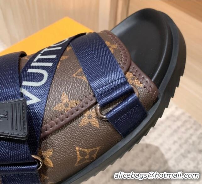 Low Cost Louis Vuitton Men's Buckle Strap Refective Slide Sandals Monogram Canvas/Blue 042528