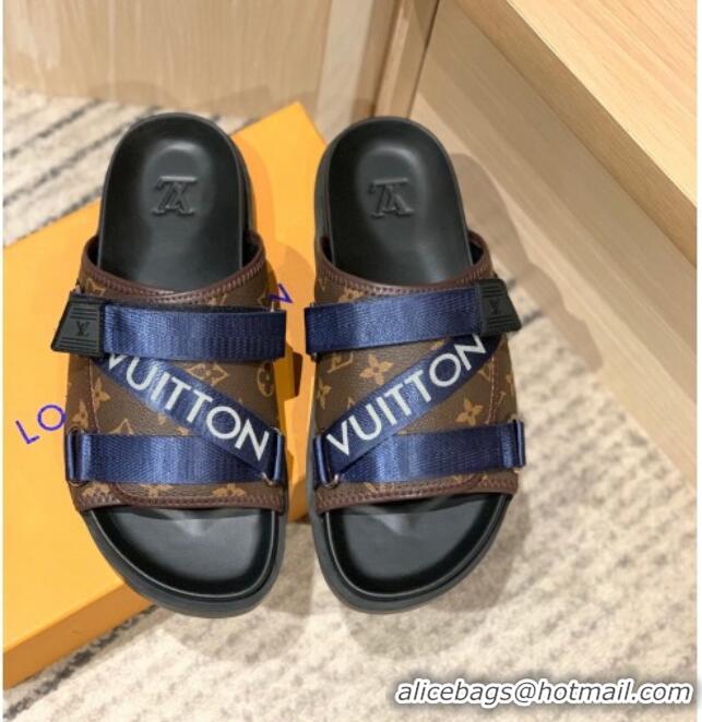 Low Cost Louis Vuitton Men's Buckle Strap Refective Slide Sandals Monogram Canvas/Blue 042528