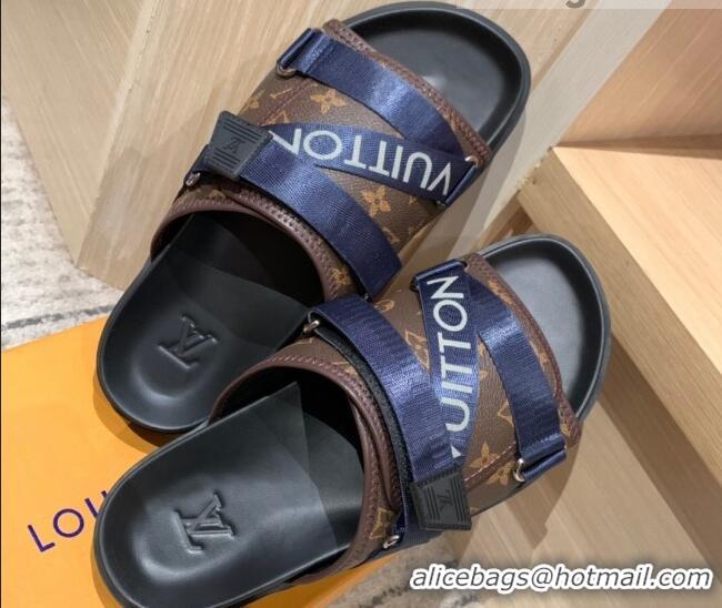 Low Cost Louis Vuitton Men's Buckle Strap Refective Slide Sandals Monogram Canvas/Blue 042528