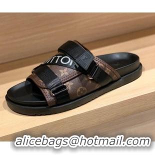 Low Price Louis Vuitton Men's Buckle Strap Refective Slide Sandals Monogram Canvas/Black 042529