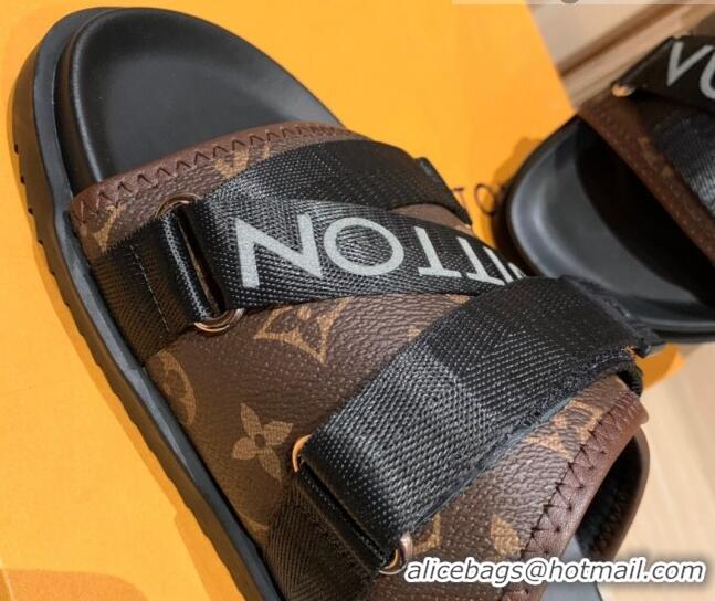 Low Price Louis Vuitton Men's Buckle Strap Refective Slide Sandals Monogram Canvas/Black 042529