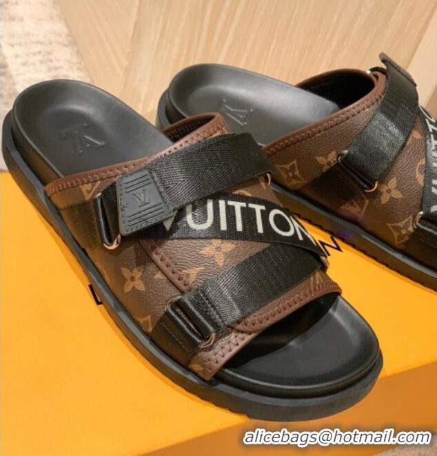 Low Price Louis Vuitton Men's Buckle Strap Refective Slide Sandals Monogram Canvas/Black 042529