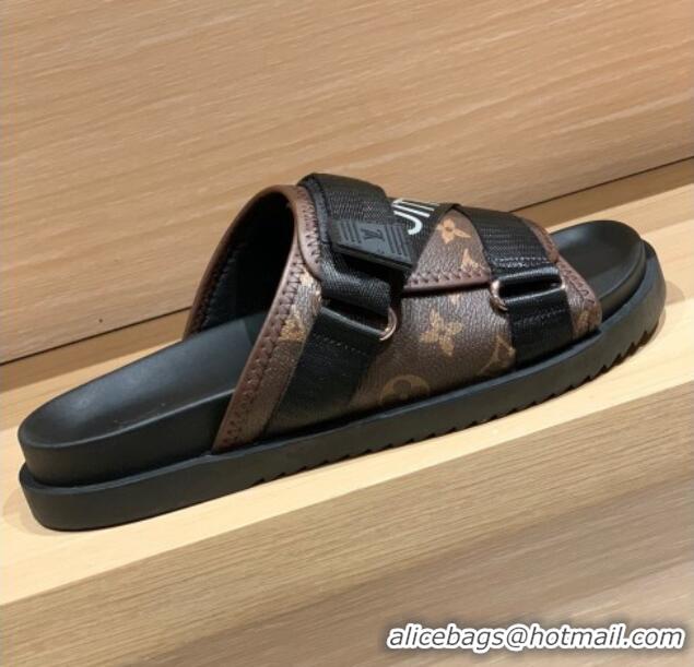 Low Price Louis Vuitton Men's Buckle Strap Refective Slide Sandals Monogram Canvas/Black 042529