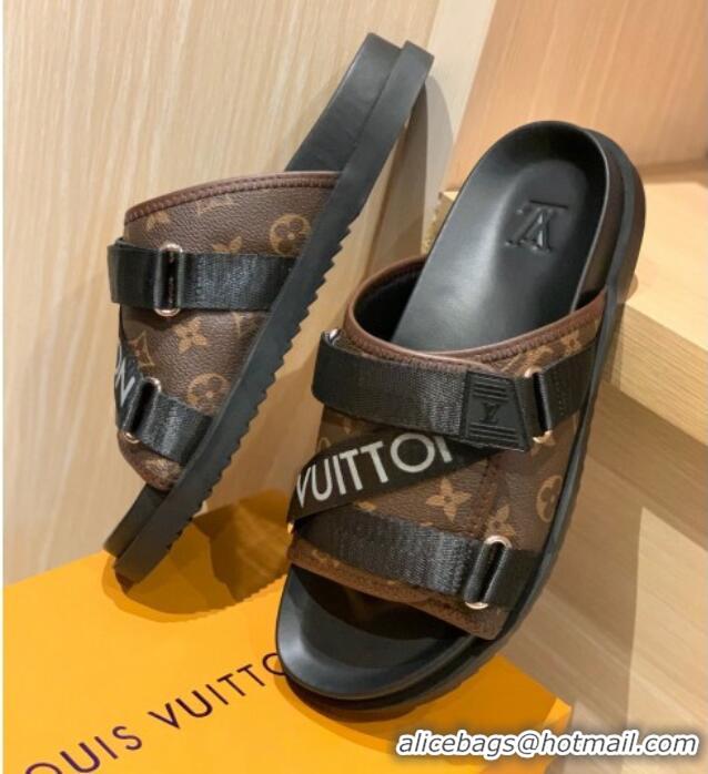 Low Price Louis Vuitton Men's Buckle Strap Refective Slide Sandals Monogram Canvas/Black 042529