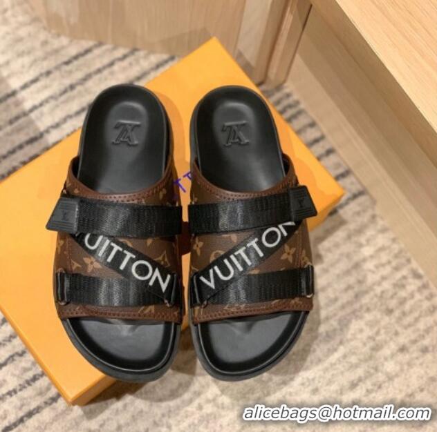 Low Price Louis Vuitton Men's Buckle Strap Refective Slide Sandals Monogram Canvas/Black 042529