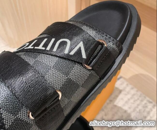 AAAAA Louis Vuitton Men's Buckle Strap Refective Slide Sandals Damier Canvas/Black 042531