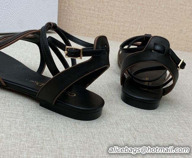 Sumptuous Dior Calfskin CD Flat Sandals Black 032229