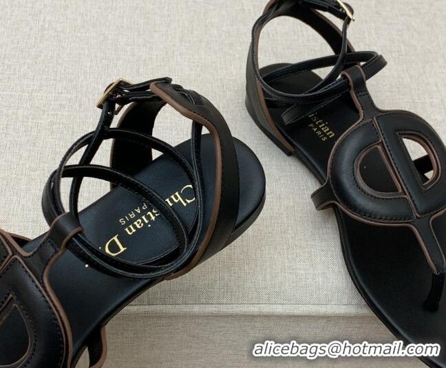 Sumptuous Dior Calfskin CD Flat Sandals Black 032229