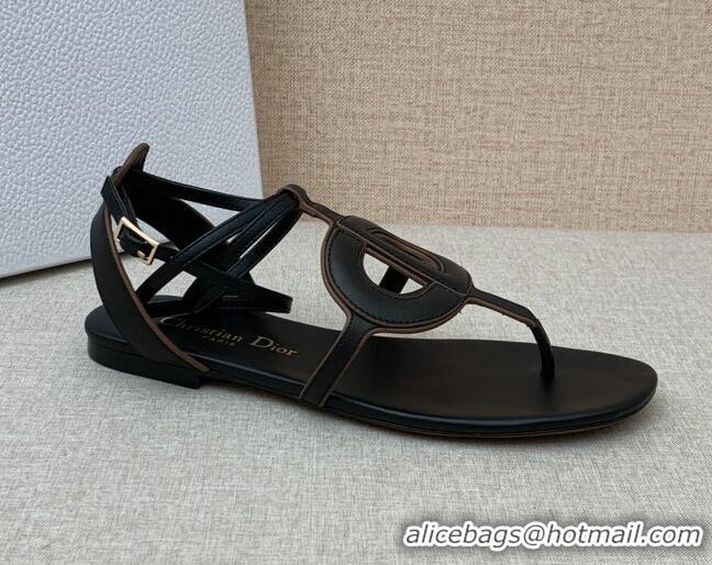 Sumptuous Dior Calfskin CD Flat Sandals Black 032229