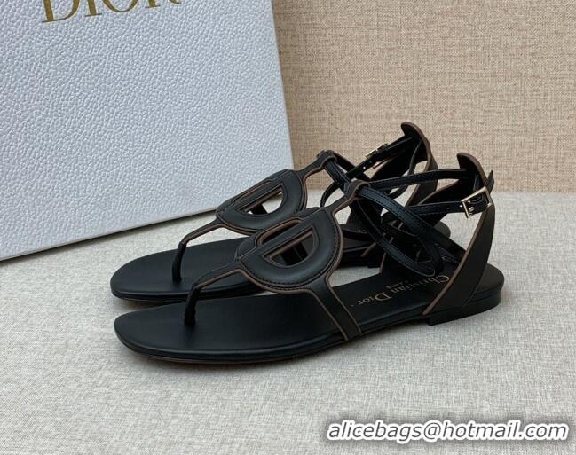 Sumptuous Dior Calfskin CD Flat Sandals Black 032229