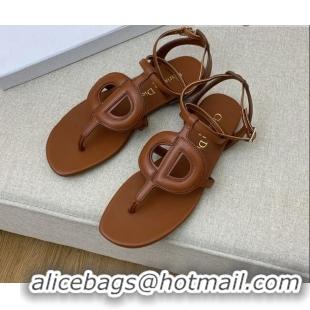 Stylish Dior Calfskin CD Flat Sandals Brown 032230