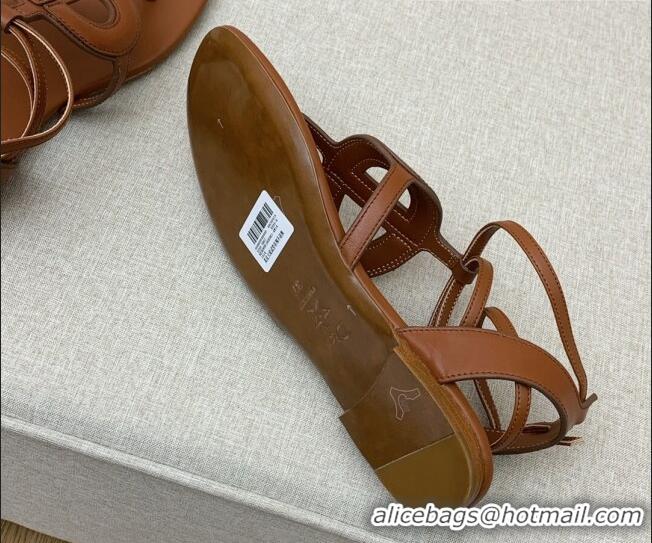 Stylish Dior Calfskin CD Flat Sandals Brown 032230