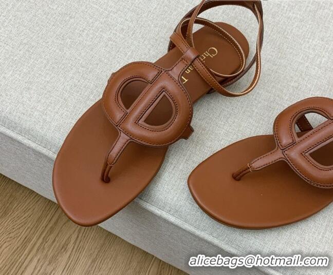 Stylish Dior Calfskin CD Flat Sandals Brown 032230