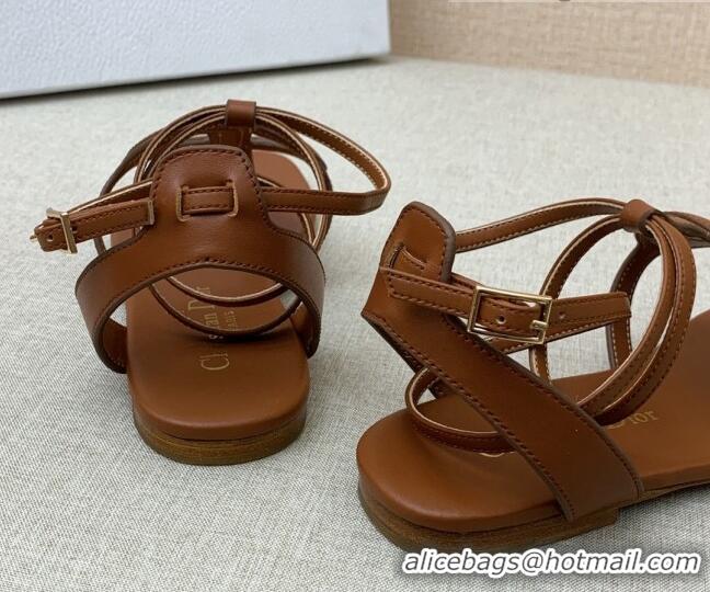 Stylish Dior Calfskin CD Flat Sandals Brown 032230