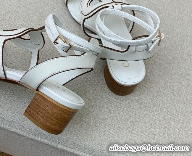 Good Product Dior Calfskin CD Heel Sandals 4.5cm White 032231