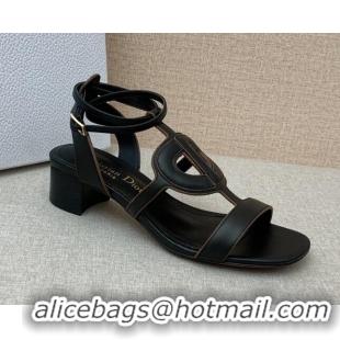 Stylish Dior Calfskin CD Heel Sandals 4.5cm Black 032232