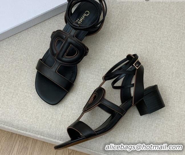 Stylish Dior Calfskin CD Heel Sandals 4.5cm Black 032232