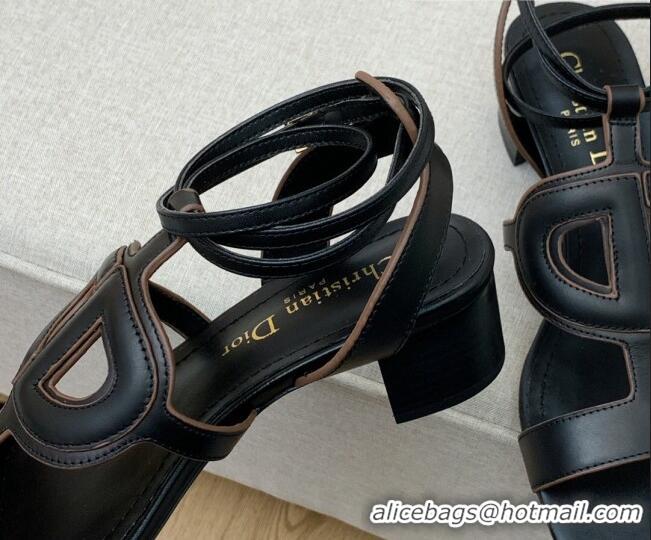 Stylish Dior Calfskin CD Heel Sandals 4.5cm Black 032232